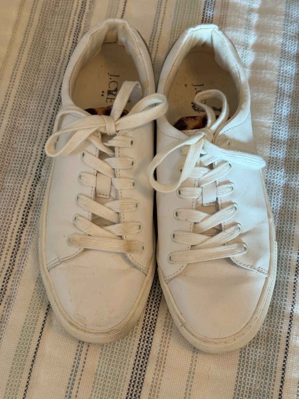 J Crew Road Trip Sneakers
Leather White w Leopard Calf
Hair Size 6.5